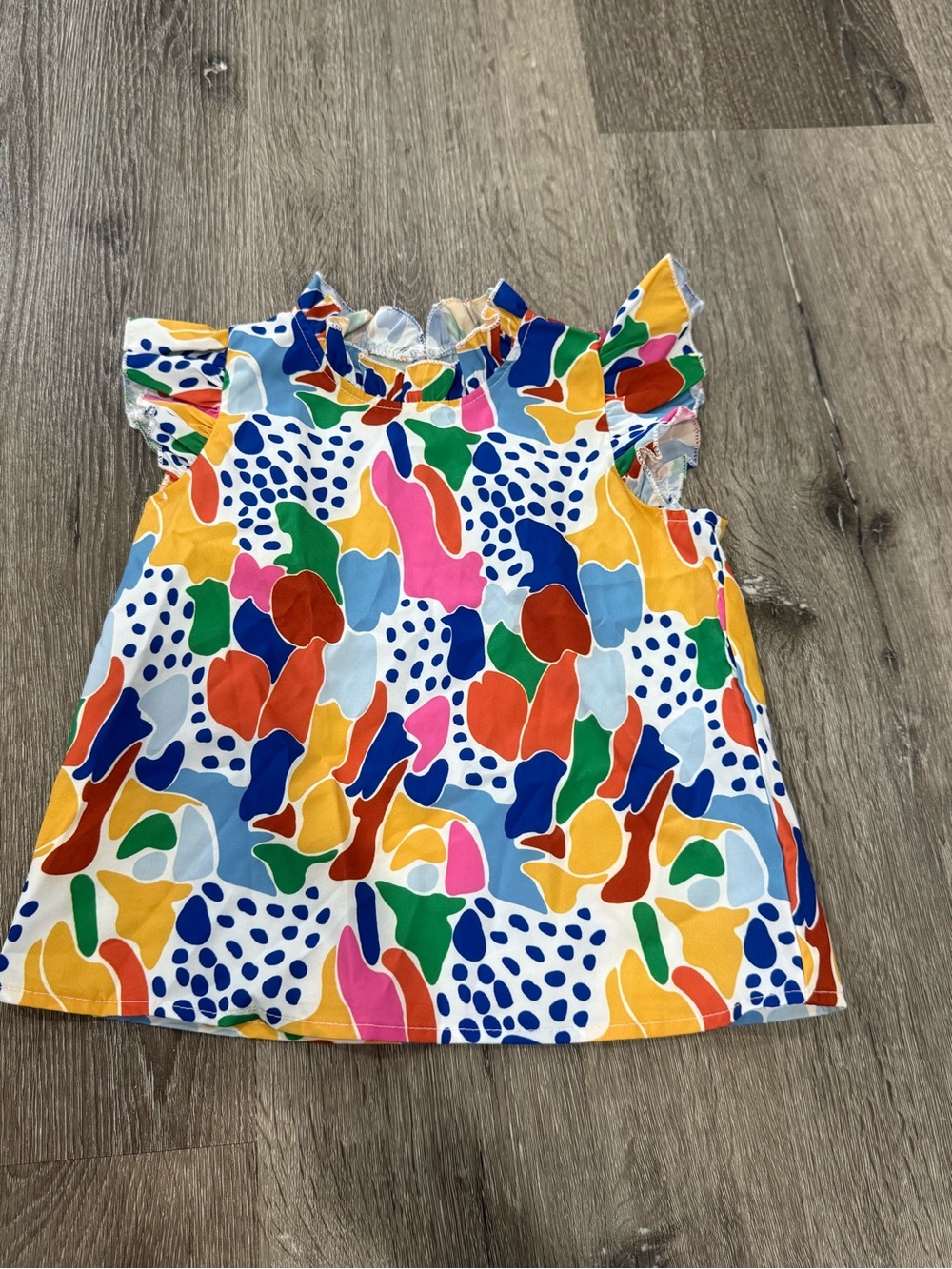 SHEIN Multicolor Abstract Print Ruffle Sleeve Tank Top